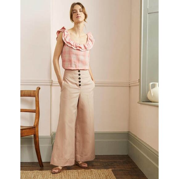BODEN NWT High Waist Wide Leg Trousers Size US 2 Petite Cotton Linen $159 MSRP